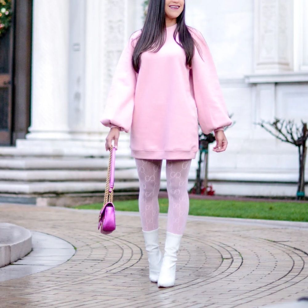Lovers + Friends Jessa Sweatshirt Dress – Dusty Pink, Puff Sleeve, Size XS